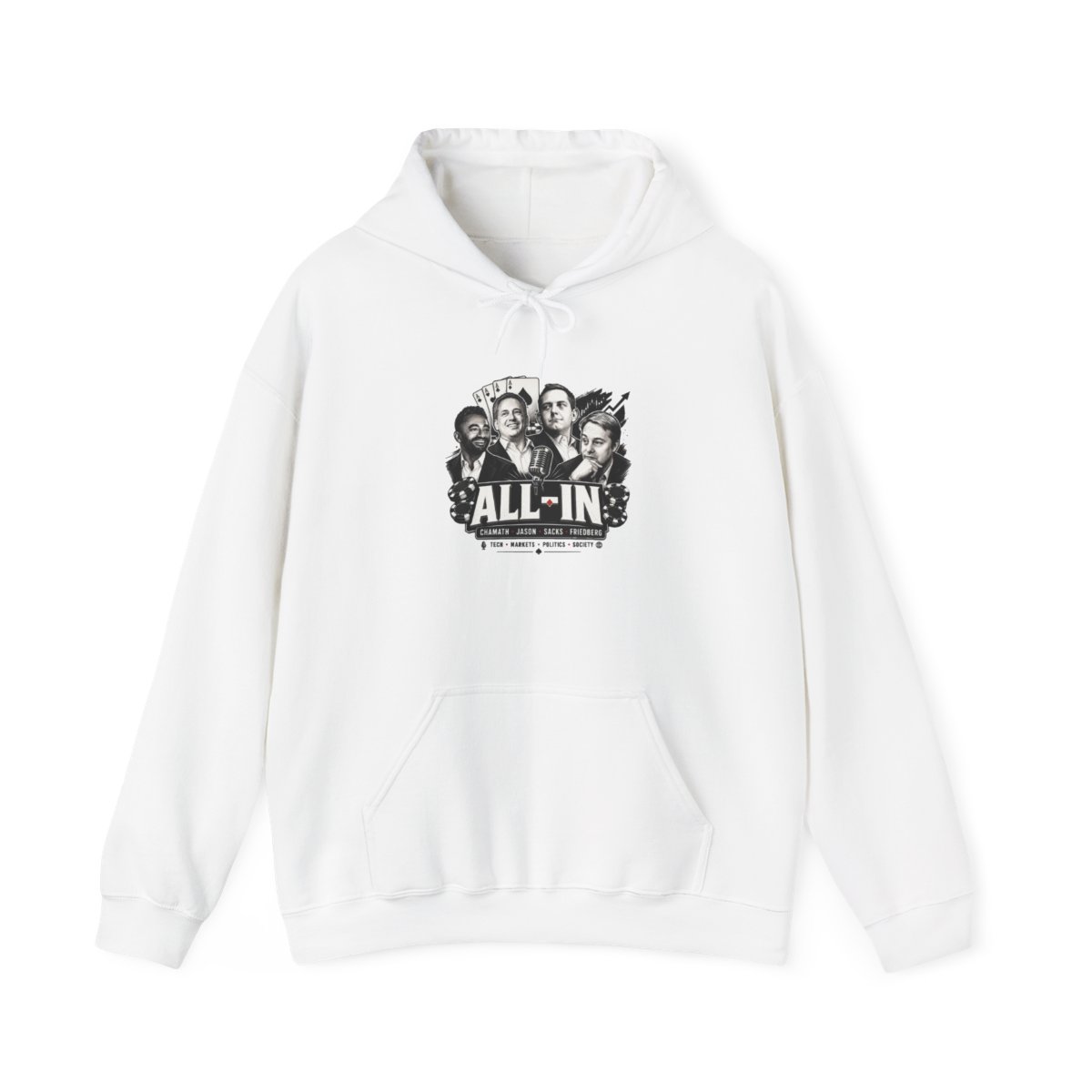 All In Podcast Graphic Hoodie | Poker Theme, Retro Black & White - Official Hoodies merchandise