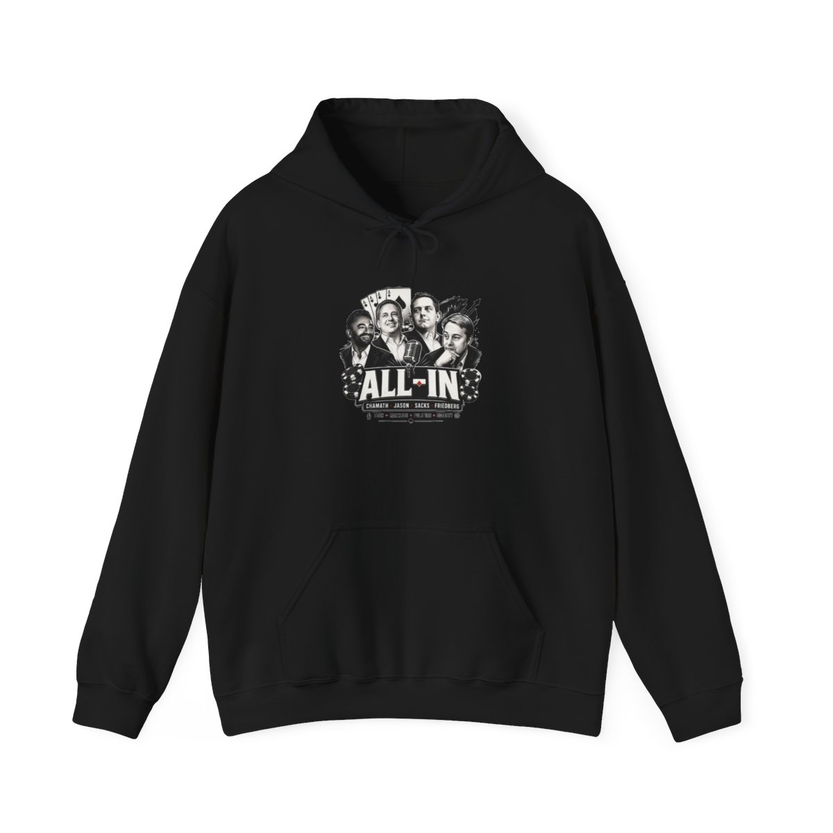All In Podcast Graphic Hoodie | Poker Theme, Retro Black & White