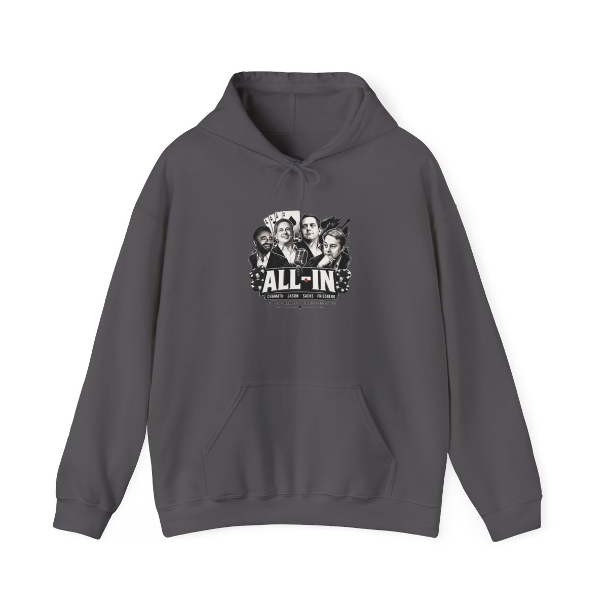 All In Podcast Graphic Hoodie | Poker Theme, Retro Black & White - alternate angle 4, merchandise
