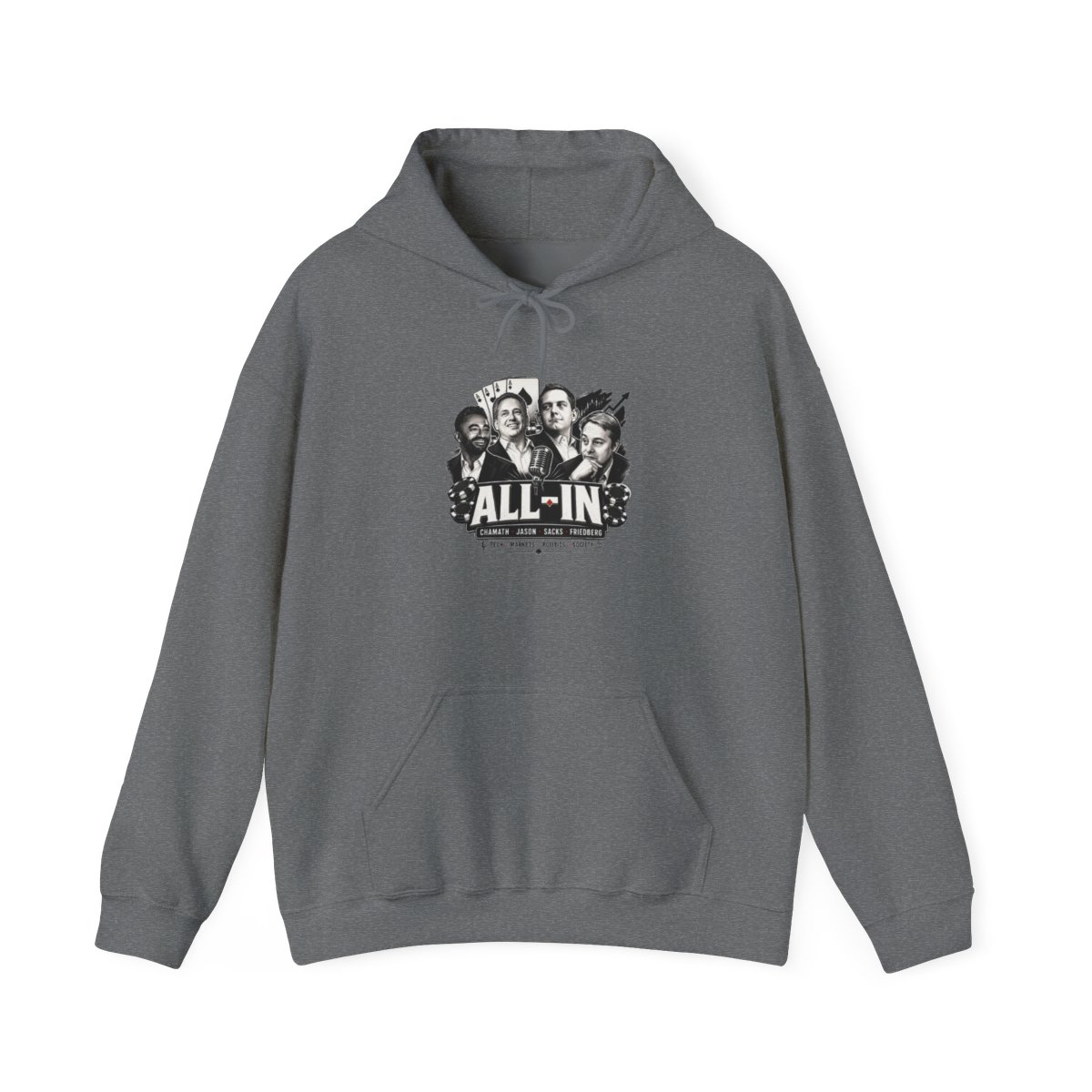 All In Podcast Graphic Hoodie | Poker Theme, Retro Black & White - alternate angle 3, merchandise