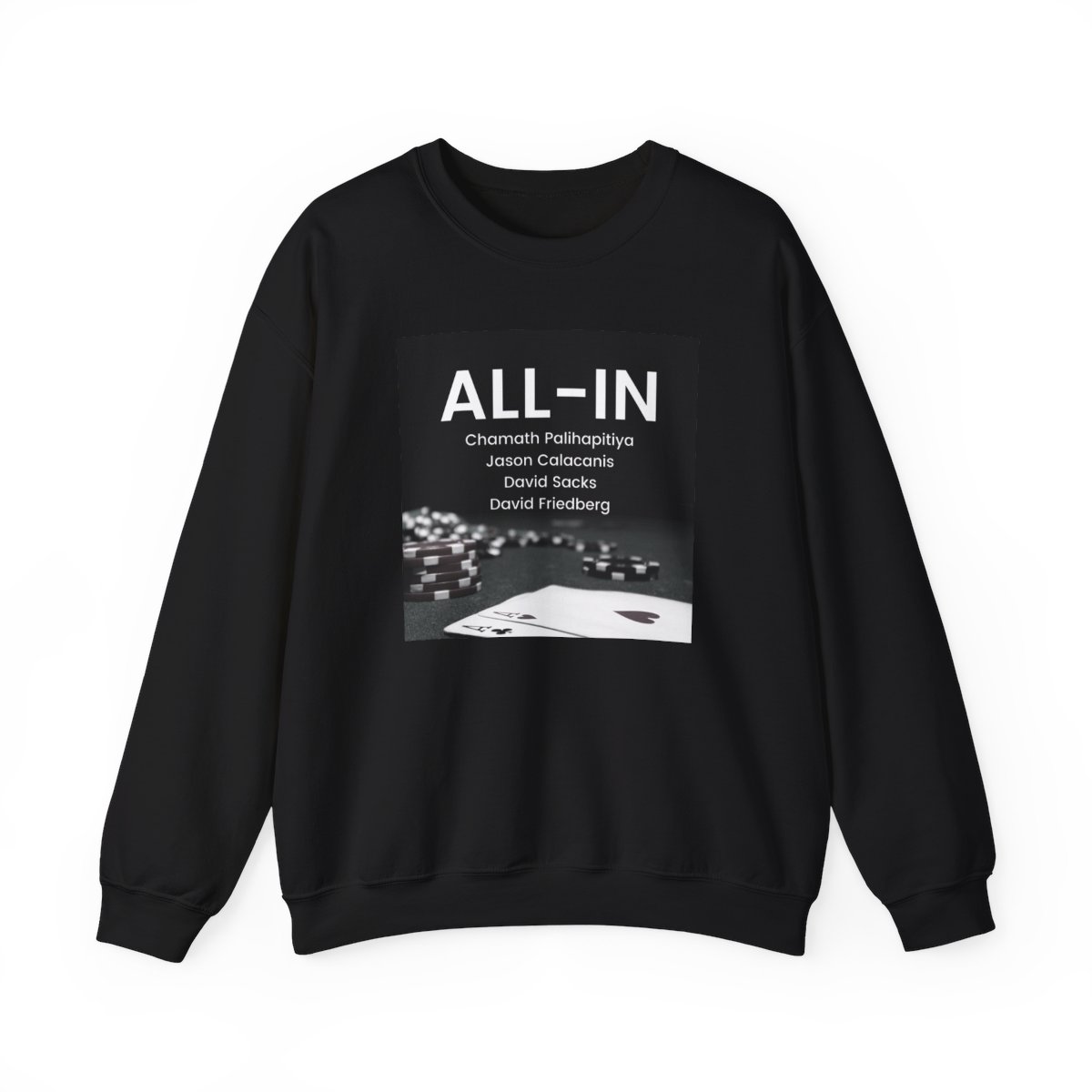 All In Podcast Poker Chips Crewneck Sweatshirt | Card Game Graphic - alternate angle 2, merchandise