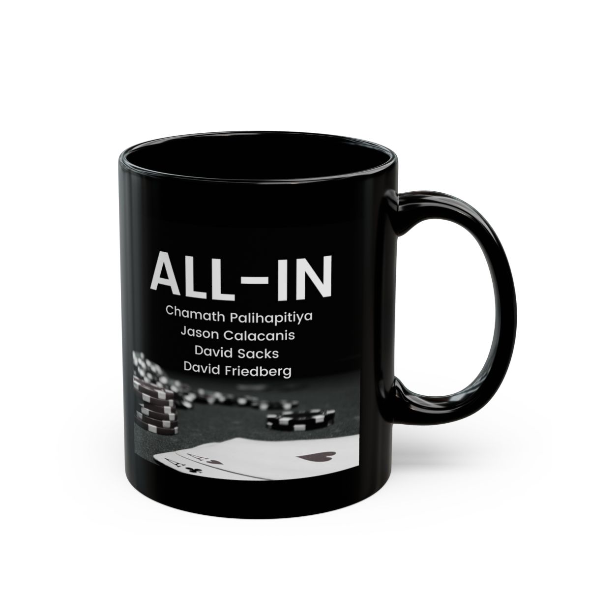 All In Podcast Poker Chips and Cards Mug | Black Ceramic Mug